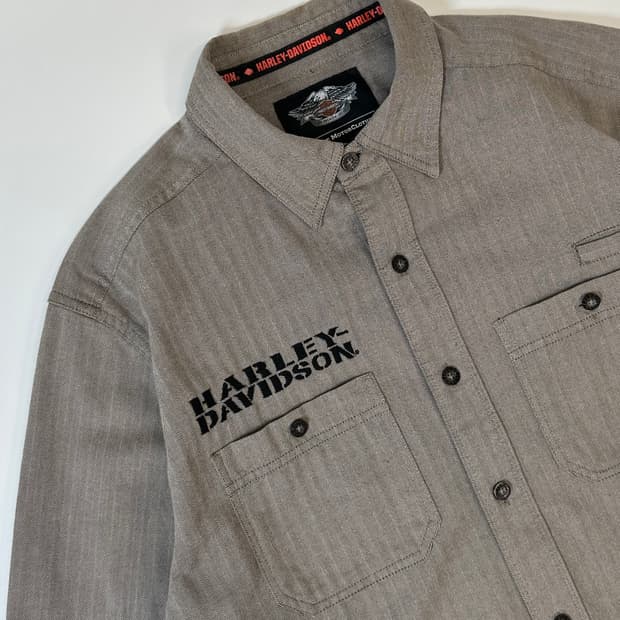 할리데이비슨 브라운 헤링본 셔츠 
