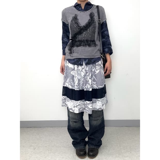 빈티지 네이비 오리엔탈 스커트