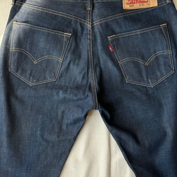 리바이스 501 진청 스트레이트 데님 팬츠 36x34