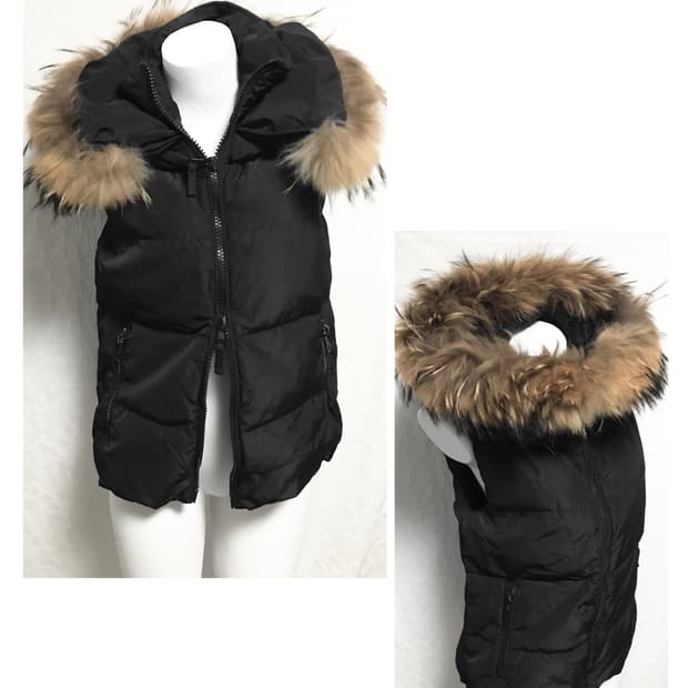 빈티지 goa 고아 라쿤퍼 구스다운 하이넥 패딩 조끼 점퍼