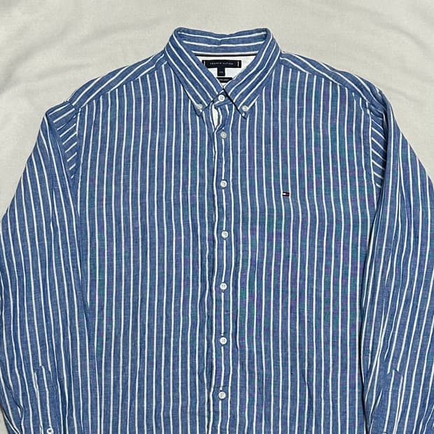 XXL 타미힐피거 스카이블루 스트라이프 린넨 셔츠