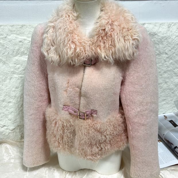 빈티지 연한 핑크 토스카나+메리노 양털 양가죽 무스탕