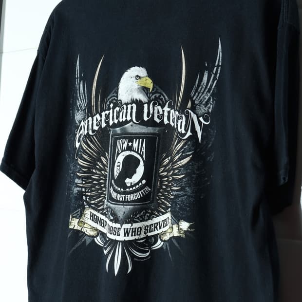 (L-XL) 길단 반팔 티셔츠 00S 년대 USA 참전용사-H36419