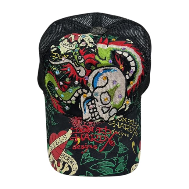 에드하디 빈티지 Y2K 해골 스컬 펑크 볼캡 모자 블랙