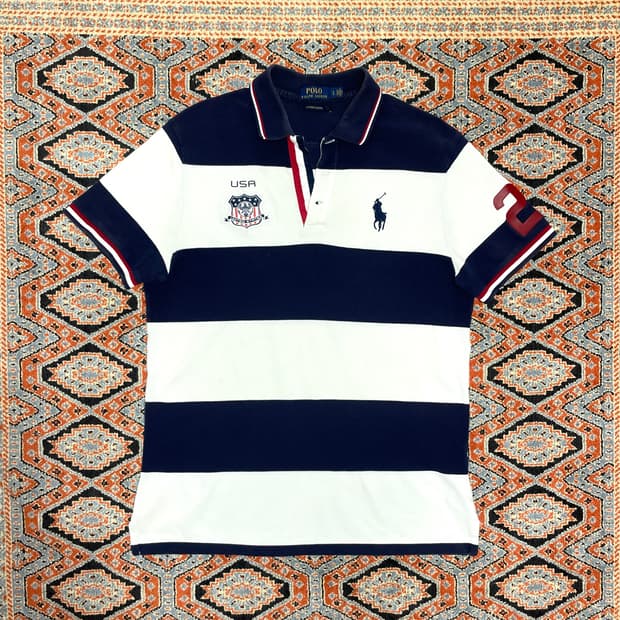 폴로랄프로렌 USA 네이비 단가라 반팔카라티 여성L