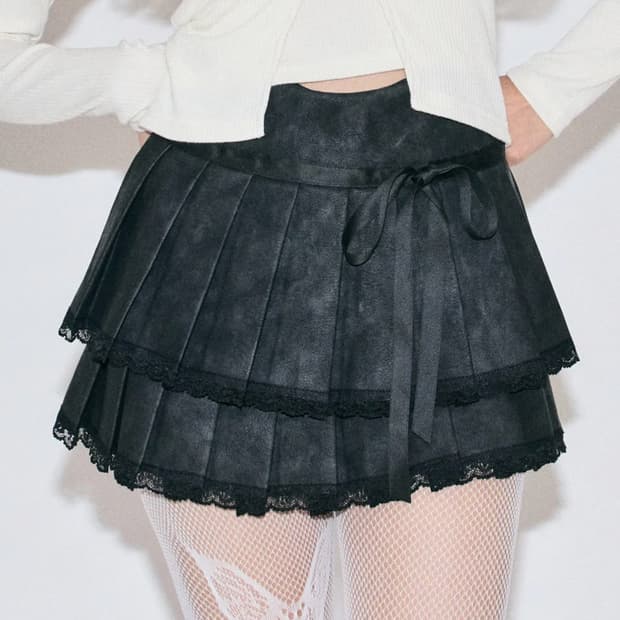 제로플래닛 클레어 비건 레더 플리츠 스커트