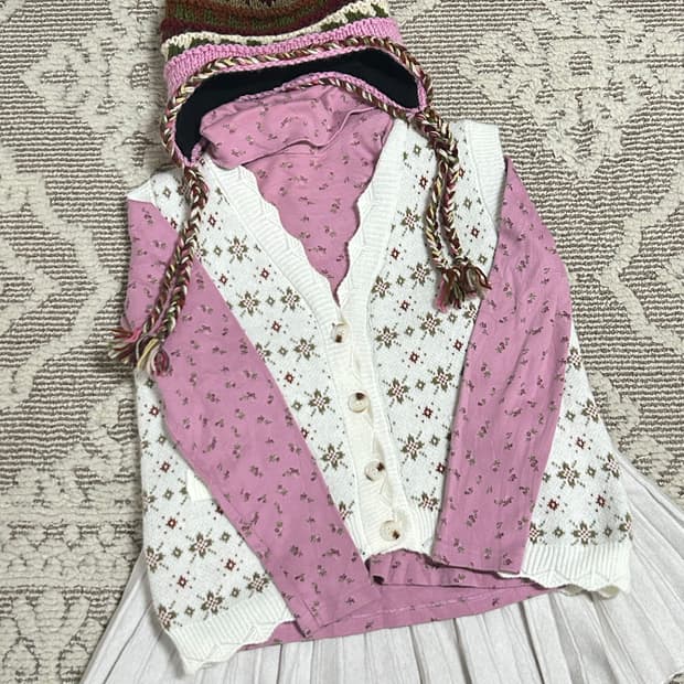 히피 모리걸 코디셋 핑크 잔체크 