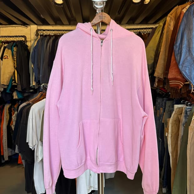 90s 헤인즈 50/50 플레인 집 스웻 후드 연핑크 