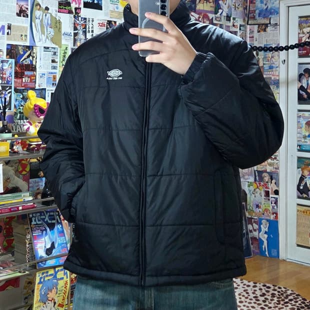 디키즈 오버핏 블랙 로고 경량패딩 점퍼