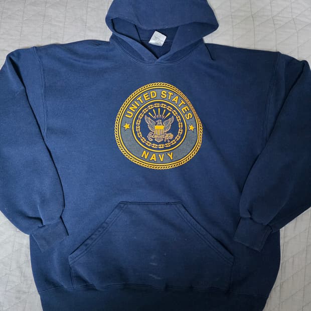 [XL] 90s USA 네이비 USN NAVY 빈티지 후드티 블리칭