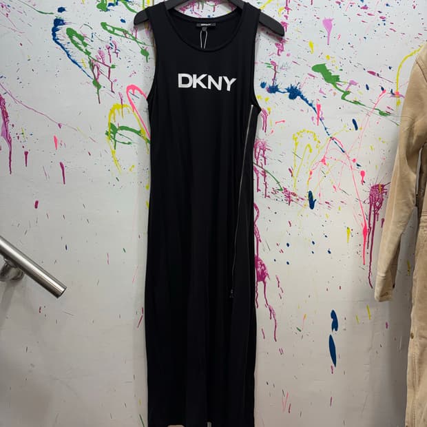 DKNY 빅로고 사이드 지퍼 블랙 맥시 롱 탱크 원피스 M