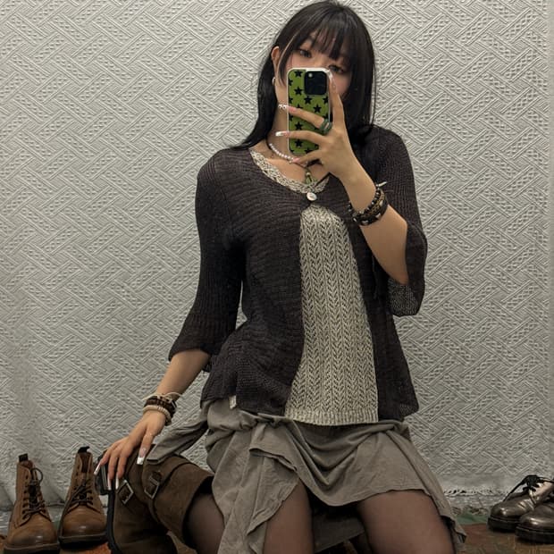 빈티지 러블리 코지 모리 버튼 케이프 뜨개 니트 가디건 K0131