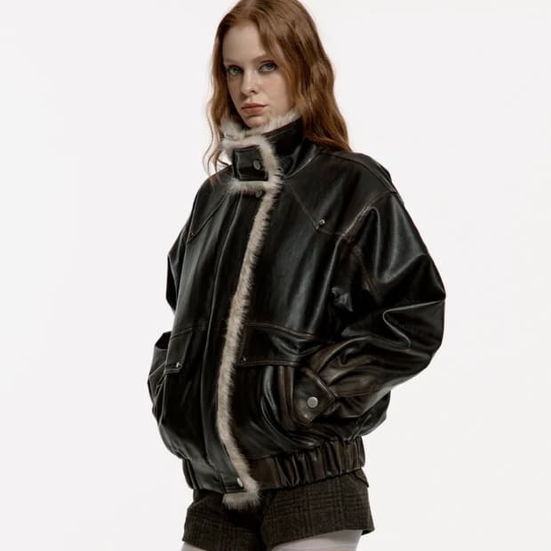 러프넥 무스탕 자켓 - 브라운 M