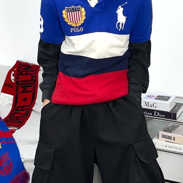 폴로 랄프로렌 신형 배색 빅포니 성조기 pk S