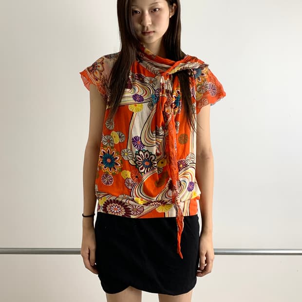 겐조 실크 넥스카프 시어 탑