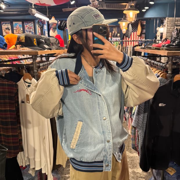 90s vintage 빈티지 연청 데님 바시티 자켓