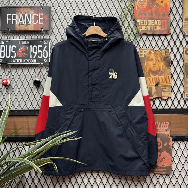 NBA X 필라델피아 76ers 아노락 후드 바람막이 네이비 배색