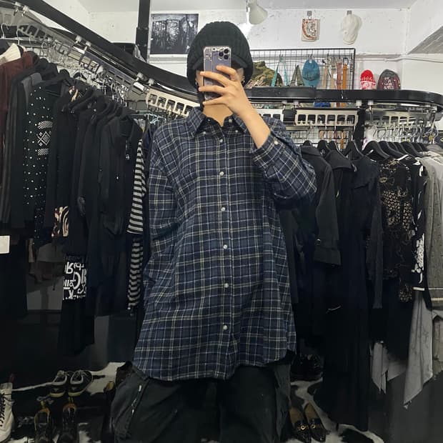 Converse 네이비 타탄체크 셔츠