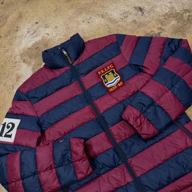 폴로 랄프로렌 스트라이프 네이비 버건디 숏패딩 