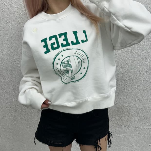 렉토 그린 프린팅 화이트 맨투맨