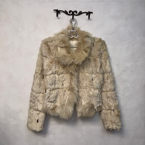 Ivory rabbit & fox fur stitch jacket 