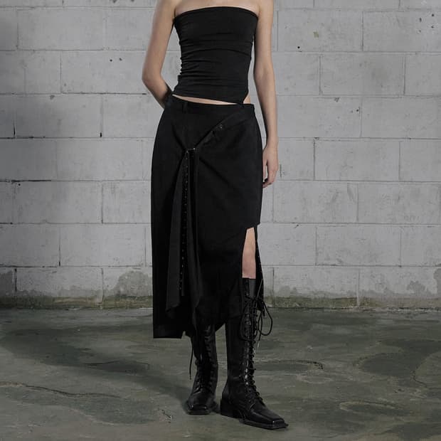 보헤미안서울 UNBALANCED DRAPE SKIRT BLACK m사이즈