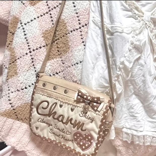 Charm 챰 도트 리본 핀터레스트 라떼갸루 가방