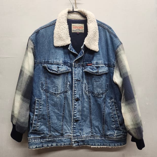 티피코시 쉐르파 체크소매 빈티지 데님자켓 XL
