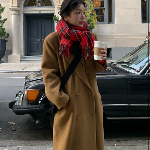 위드아웃썸머 체크 머플러 레드