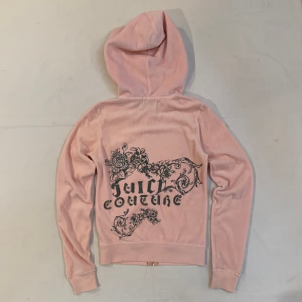 쥬시꾸뛰르 핑크 벨벳 딱붙핏 후드집업 (희귀)