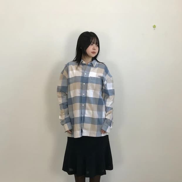 Hollister Plaid Shirt Blue Beige Shirt