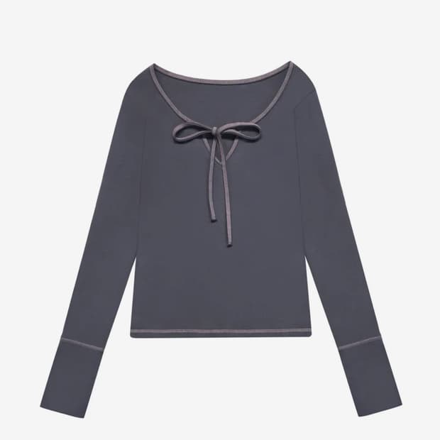 미레코 STITCH RIBBON T CHARCOAL