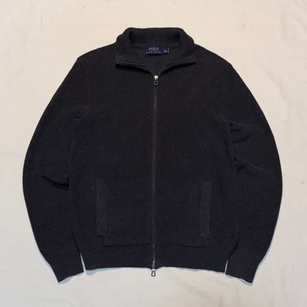 폴로 랄프로렌 투웨이 와플 니트집업 차콜 그레이