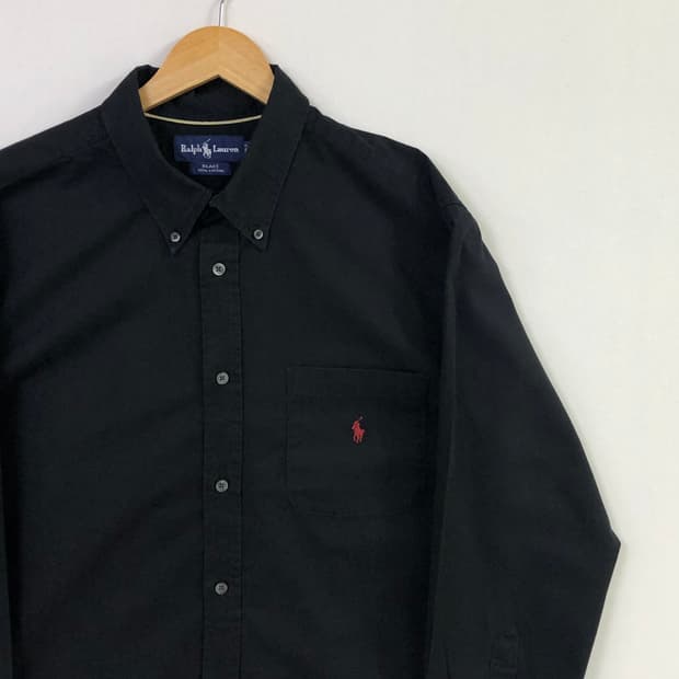Xxl 폴로 블랙 솔리드코튼 셔츠