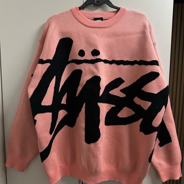 스투시 핑크 스탁 로고 스웨터 XL