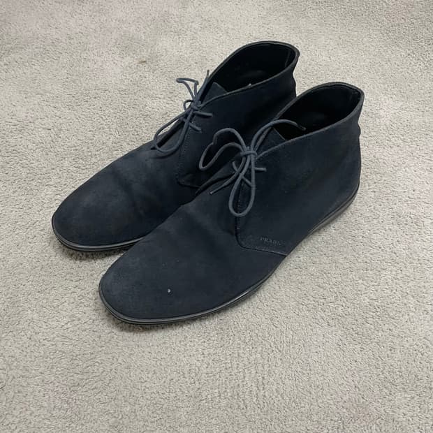265) 프라다 스포츠 스웨이드 레더 로고 부츠 스니커즈 네이비