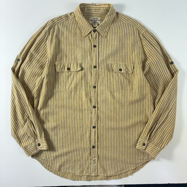 Polo  폴로 진스 린넨 코튼 베이지 스트라이프 워크 셔츠 