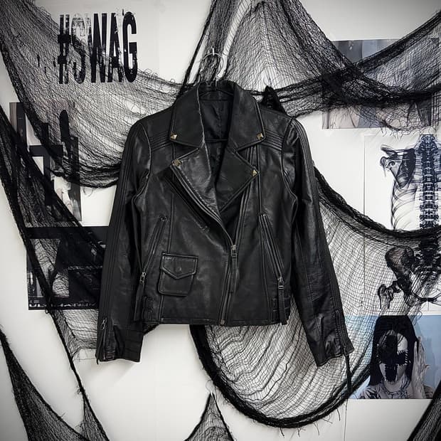 Real leather studs jacket