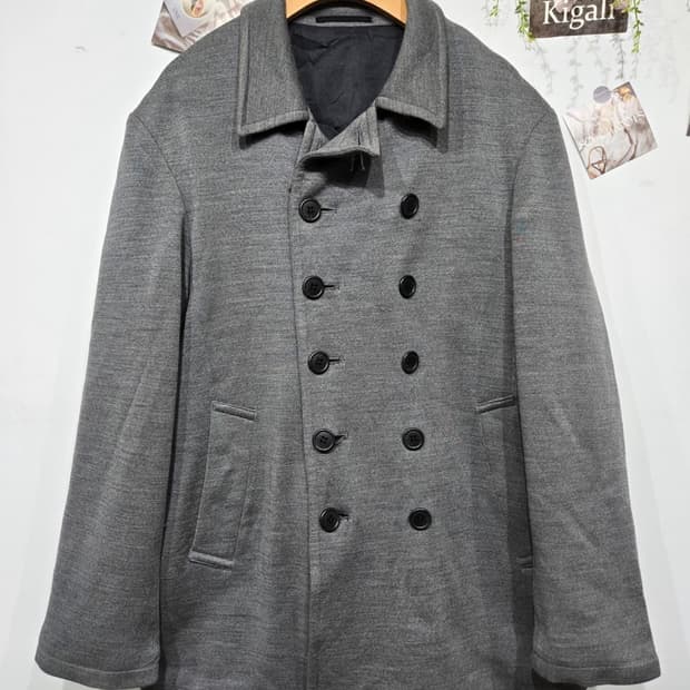 요지야마모토 회색 더블 버튼 피코트 