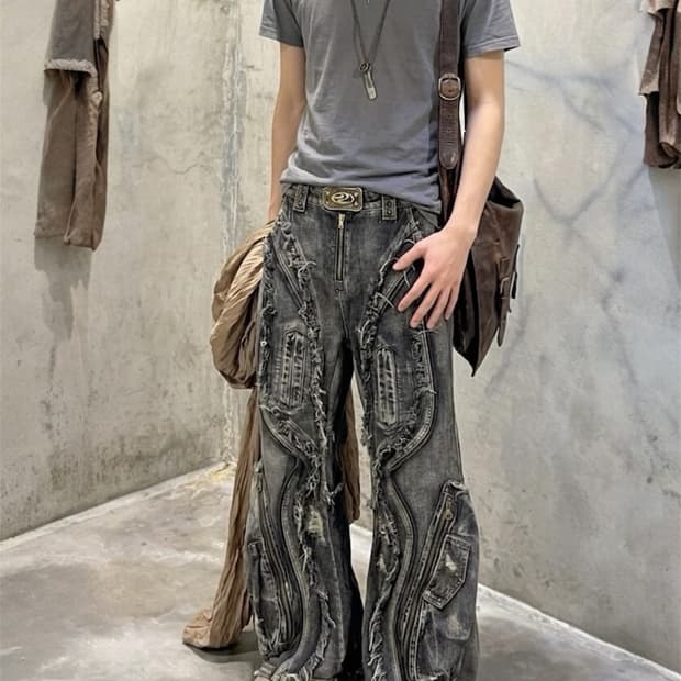 PERSONSOUL 에일리언 DIRTY RIPPED 데님 배 기진