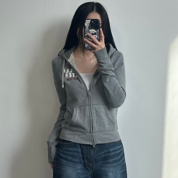 홀리스터 y2k 와투케 딱붙 그레이 후드집업