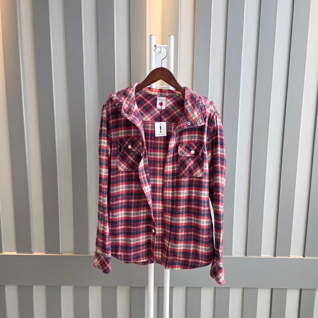 마카 후드체크셔츠 