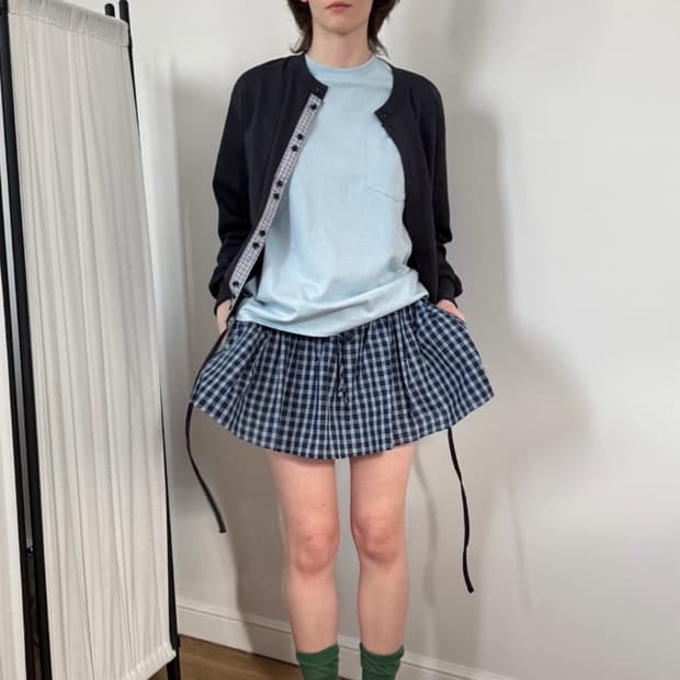 노컨텐츠 Layered Check Skirt(새상품)