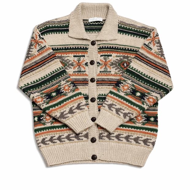 JPN 일본 빈티지 노르딕 페어아일 보헤미안 패턴 가디건 니트 스웨터
