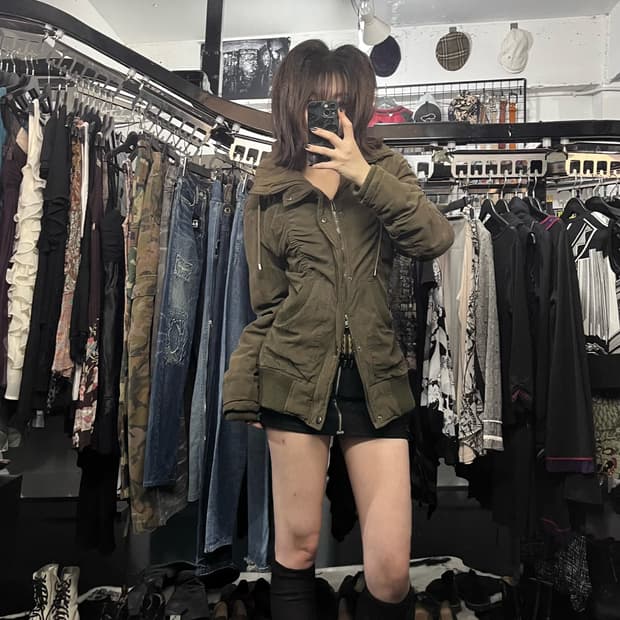 Y2K 투웨이 셔링 카키 자켓