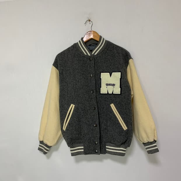 맥그리거 빈티지 모직 아이보리/그레이 스타디움 바시티 자켓 L