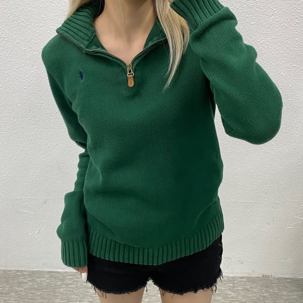 폴로 랄프로렌 네이비포니 그린 반집업 니트 XL
