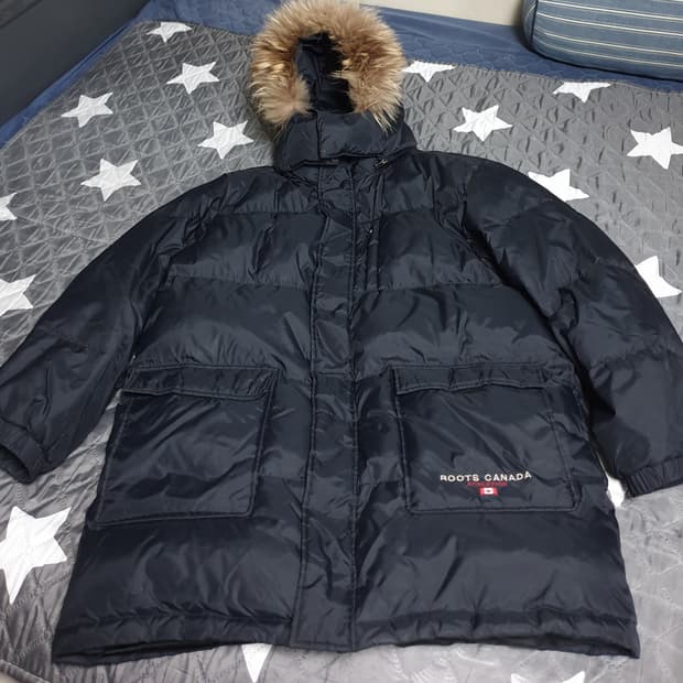 ROOTS CANADA 오버핏 라쿤퍼 오리털 패딩 파카 블랙 (L)