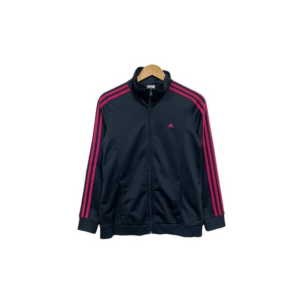 아디다스 삼선로고 차콜 핑크 트랙 집업 져지