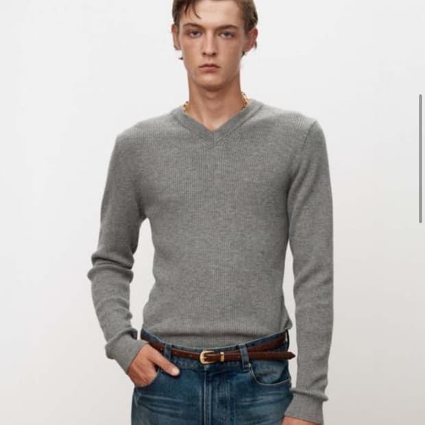 토니웩 슈퍼 파인 울 브이넥 니트 그레이(m)